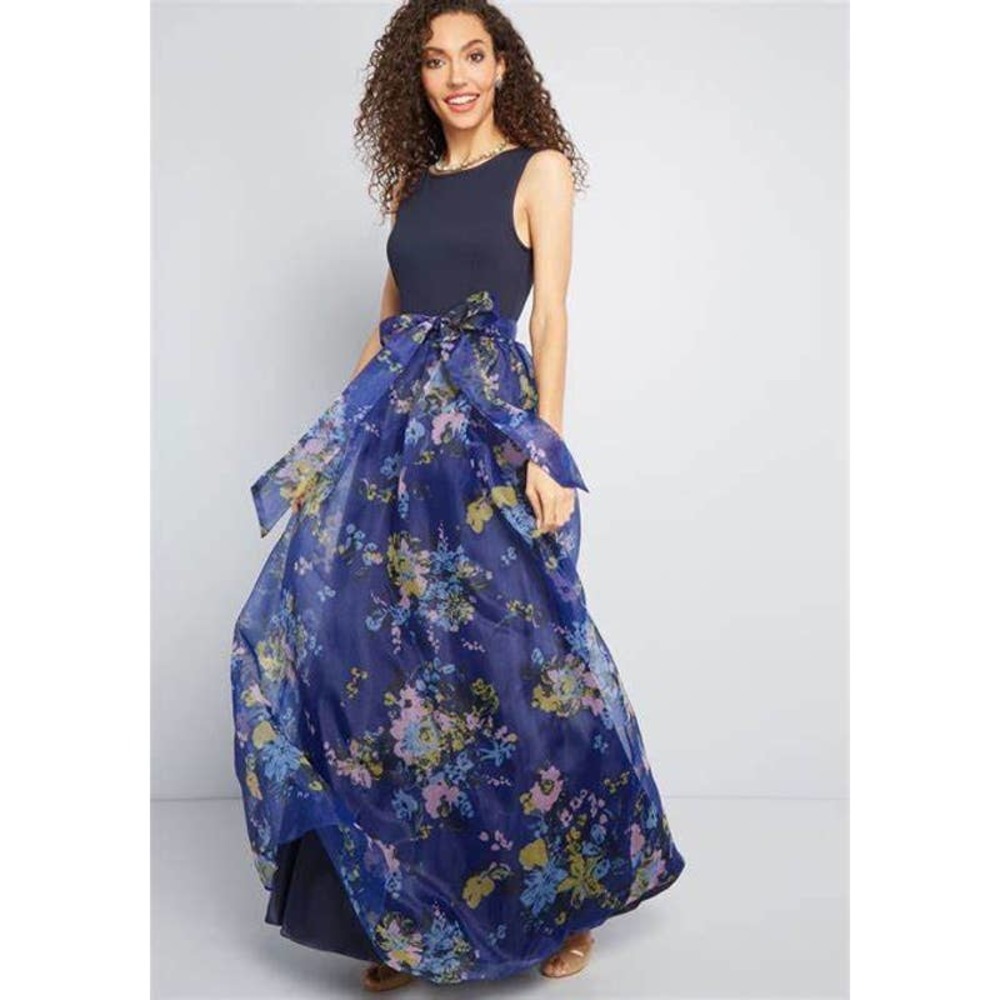 Modcloth Dress Array Of Invitations Maxi Tie Wais… - image 1